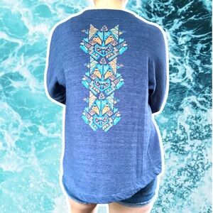 Retired Threadless Select Feline Felony Cornflower Blue Cat Totem Cardigan, Size